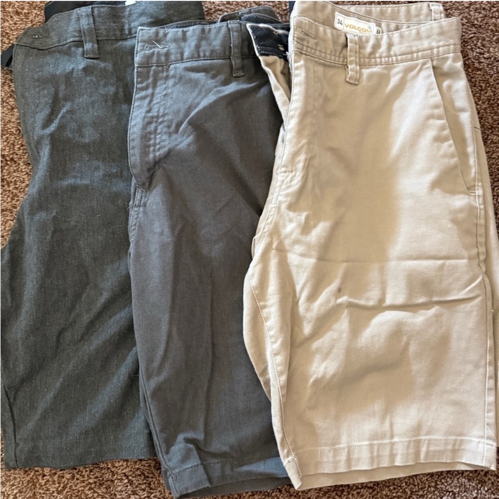 Volcom Men's Shorts in Black, Gray, and Tan all 3 size 34. Used good condition